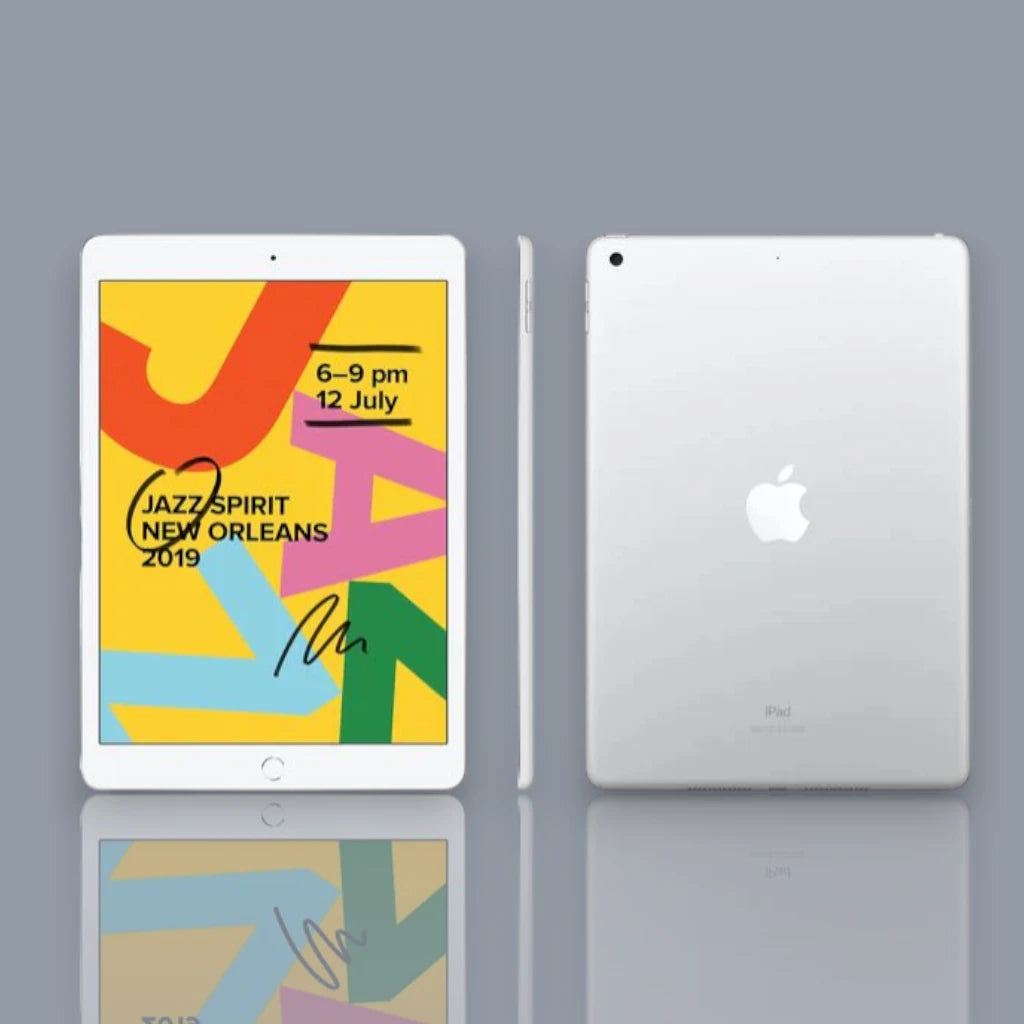 Apple iPad 7th Gen tablet front view with large display for study and office work