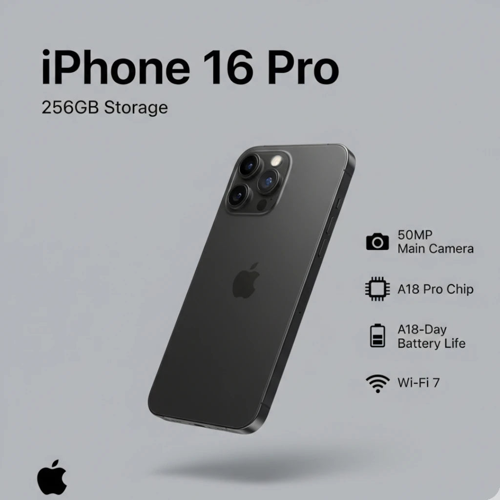 Black Titanium iPhone 16 Pro slim profile Apple latest flagship smartphone 256GB