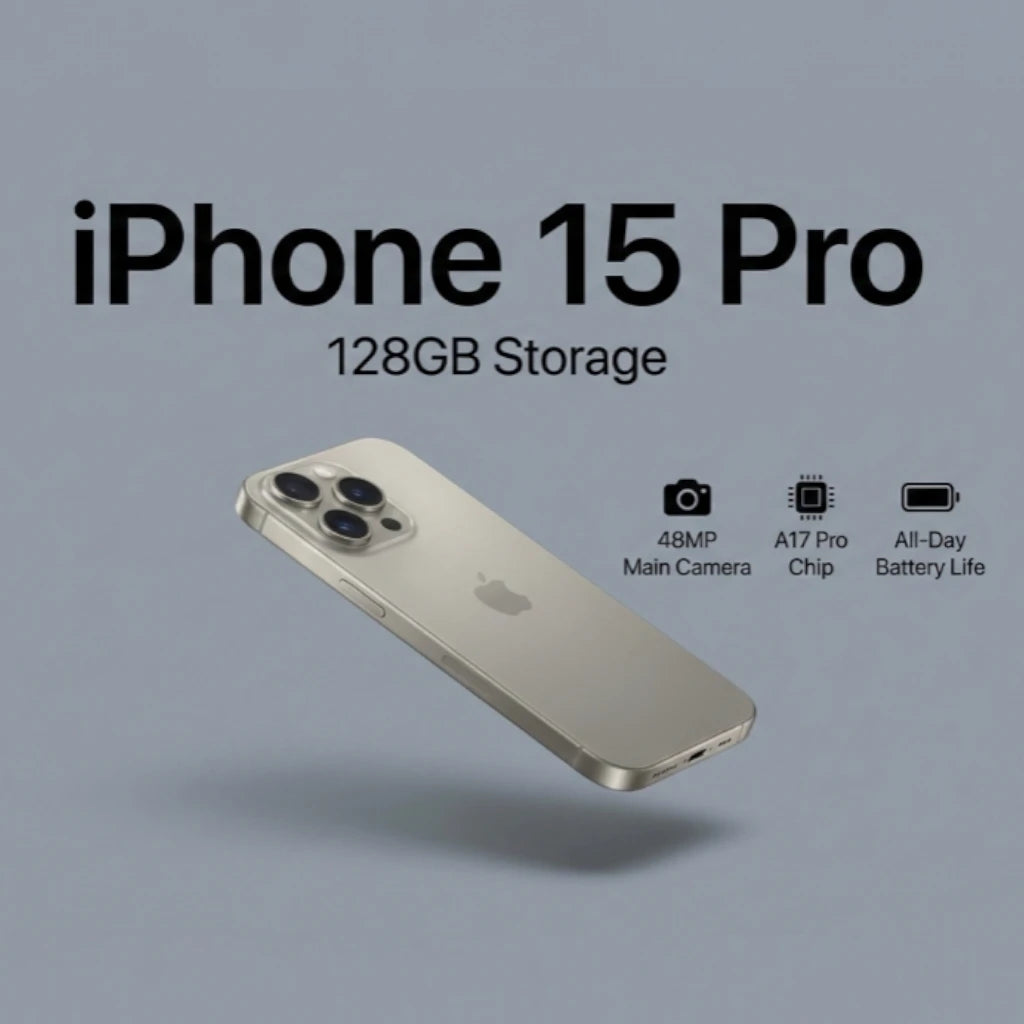 Natural Titanium iPhone 15 Pro slim profile Apple flagship smartphone 128GB